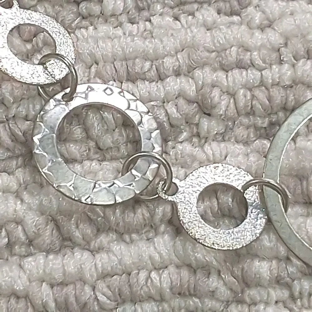 Silver Tone Hammered Open Circle Ring Link Chain Statement Collar Necklace Women